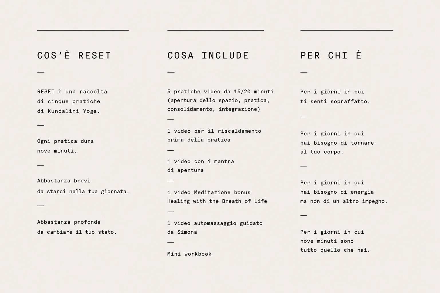 reset comprende 9 video totali di kriya meditazione e automassaggio per sbloccare le tensioni nel corpo